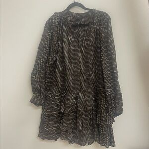 Banana Republic Black, Brown & Cream Belted Long Sleeve Dress Flattering V Neck